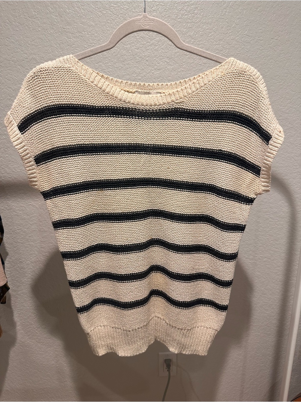 Lucky Brand Cream and Black Striped Knit Top